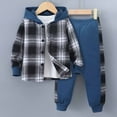 thumbnail image 2 of Toddler Boy Clothes 2-7 Years Plaid Hoodie Sweatsuit Outfits Kids Flannel Shirt Top Pants Set Two-piece Outfits (5t-6t, Blue), 2 of 6