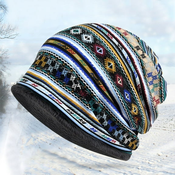 1PC Hat Blue Polyester Women Boho Beanie Hat Outdoor Windproof for Both Head And Neck Warmer Snow Hat