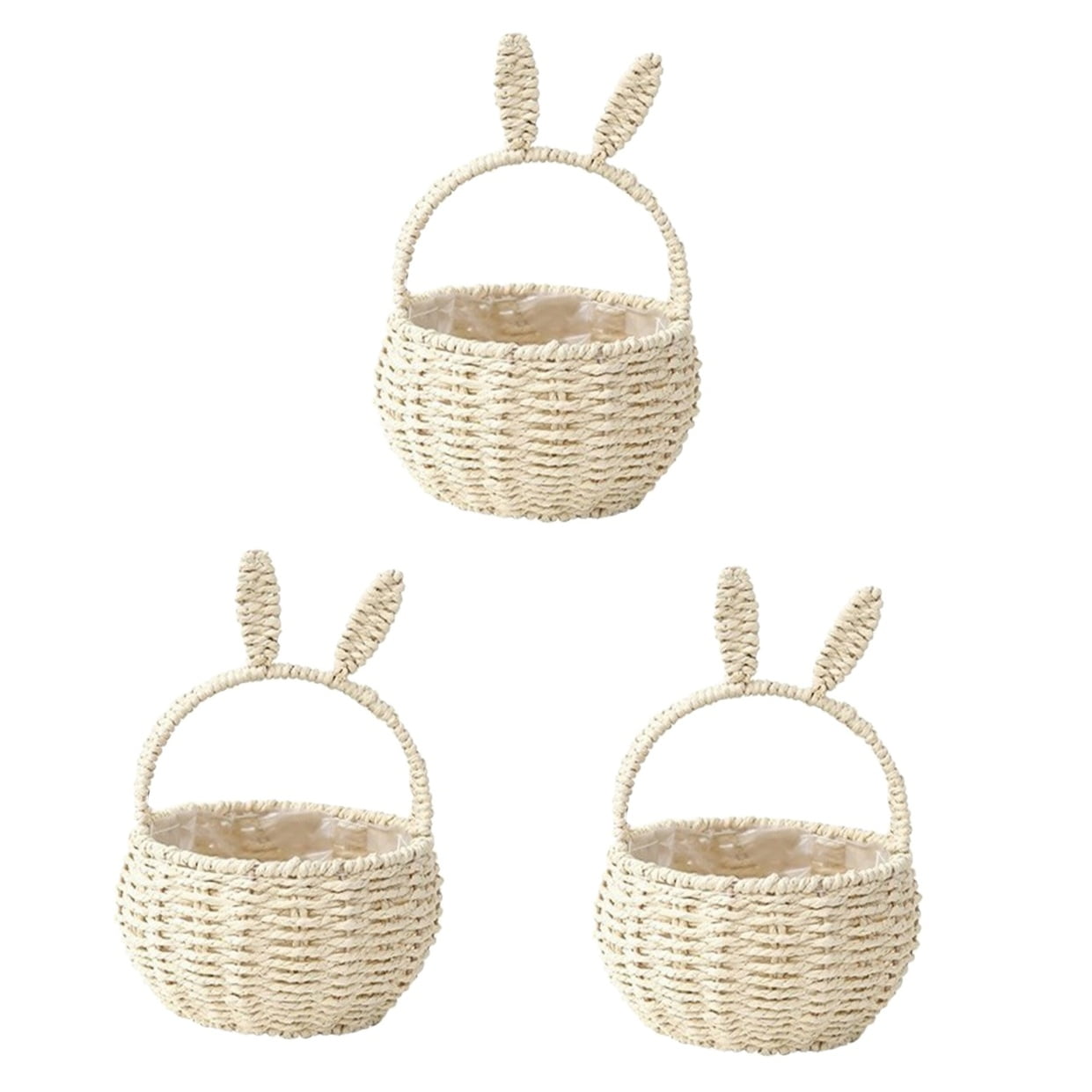 MLINS 3pcs Bunny Woven Basket Easter Party Treats Basket Handheld Woven Storage Basket With Handle