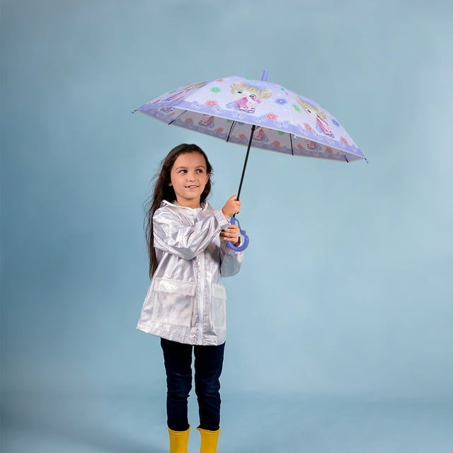 Paraguas Infantil Sistema Semiautomático Mango Curvo Incluye Silbato Color Morado