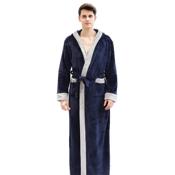 Mens Soft Fleece Dressing Gown Hooded Bathrobe,Luxury Soft Winter Warm Robe