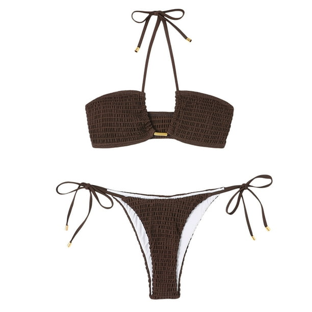 Gibobby Bañador de Bikini Bikini Sexy 2023, traje de baño para mujer, juego de Bikini estilo Push Up, traje de baño brasileño con Tanga, ropa de playa(Café,G)