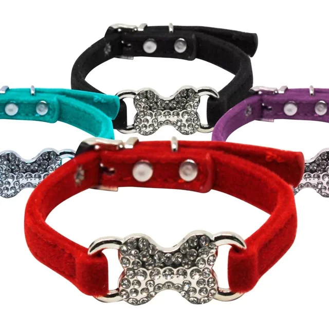 Collar Para Perro Mini Tacto Terciopelo Huesitos Set 2pz