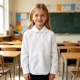 thumbnail image 4 of SGMVNU Girls White Uniform Shirts Frill Trimmed Lapel Collar Long Sleeve Button Down Dress Shirt School Clothes, Size 6-7 Years, Multicolour, 4 of 5