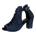 thumbnail image 6 of Women's Gladiator Sandals Hollow out Chunky Heels Adjustable Ankle Strap Peep Toe Block Heeled Dress Shoes Blue Size 7.5, 6 of 6