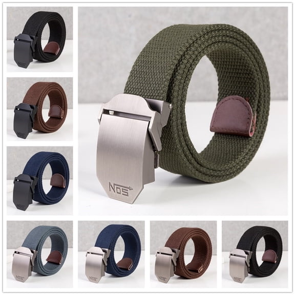 IQOGKRN Unisex Canvas Web Belt Automatic Metal Buckle Cut-To-Fit Adjustable Breathable Woven Strap Belt Black 120cm