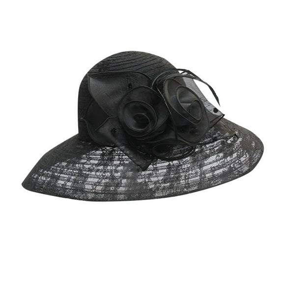 Riforla Womens Lace Mesh Flower Large Brim Hat Childrens Summer Beach Sun Hat Fishermans Hat Bucket Hats Black