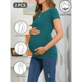 thumbnail image 2 of Bearsland Women’s Cotton Breathable Short Sleeve Maternity Shirt Casual Side Ruched Tunic Pregnancy Top Clothes 2-Pack, 2 of 5