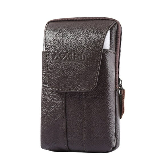 MesaSe Men Cowhide Leather Fanny Waist Bag Solid Phone Purse Belt Pouch (Coffee)