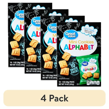 (4 pack) Great Value Mini Alphabet Cookies, 1 oz, 10 Snack Packs
