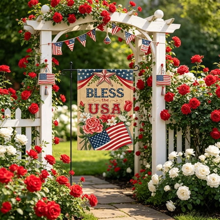 Roiihwy 4th of July Patriotic Garden Flag 17.7 x 11.8 Style C Double Sided USA Independence Day Yard Flag for Outdoor Decor