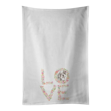 

English Bulldog #1 LOVE White Kitchen Towel Set of 2 19 in x 28 in