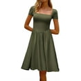 thumbnail image 3 of Women Fashion Summer 2025 Square Neck Short Sleeve A-Line Midi Dress Long Sundress, 3 of 10