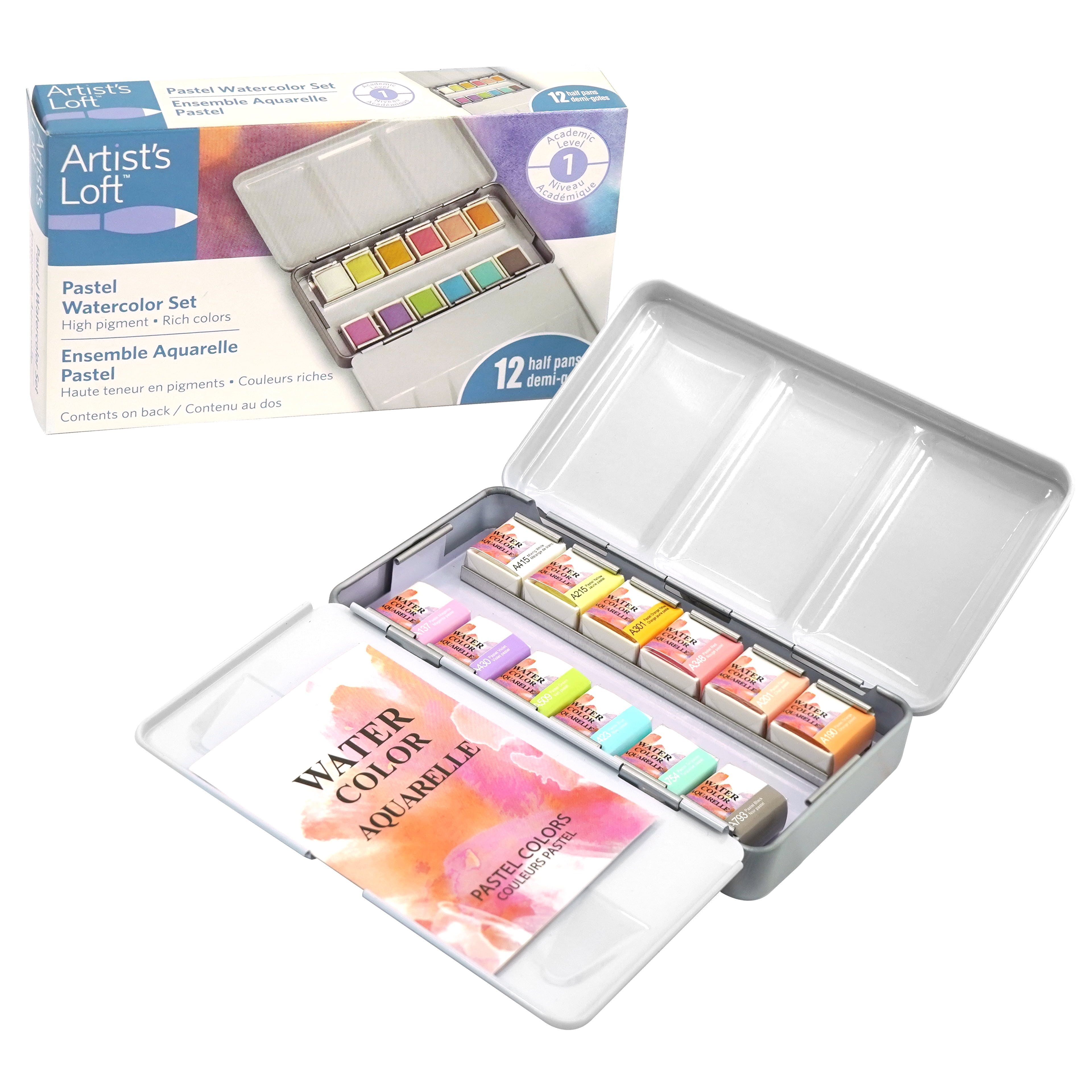 12 Half Pans Pastel Watercolor Set by Artist's Loft - Highly Pigmented Pastel Paints in Metal Tins – Ideal for Watercolor Painting - Mixed Media - and Cardmaking - 6 Pack