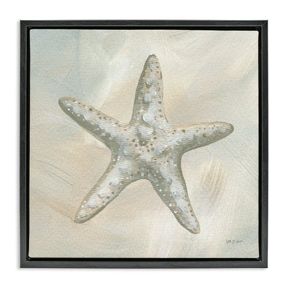 Stupell Industries Simple Beige Starfish Coastal Painting Black Floater Framed Canvas Art Print Wall Art, 18 x 18