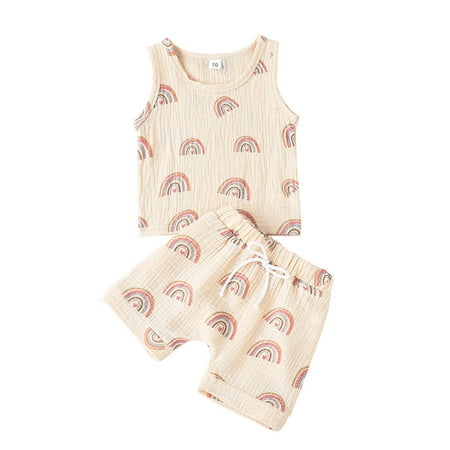 

nsendm Baby Bath Linen 3M-3Y Printed Baby Outfits Rainbow Vest Shorts Infant Boys Cotton Clothes for Twin Baby Girls White 12-18 Months