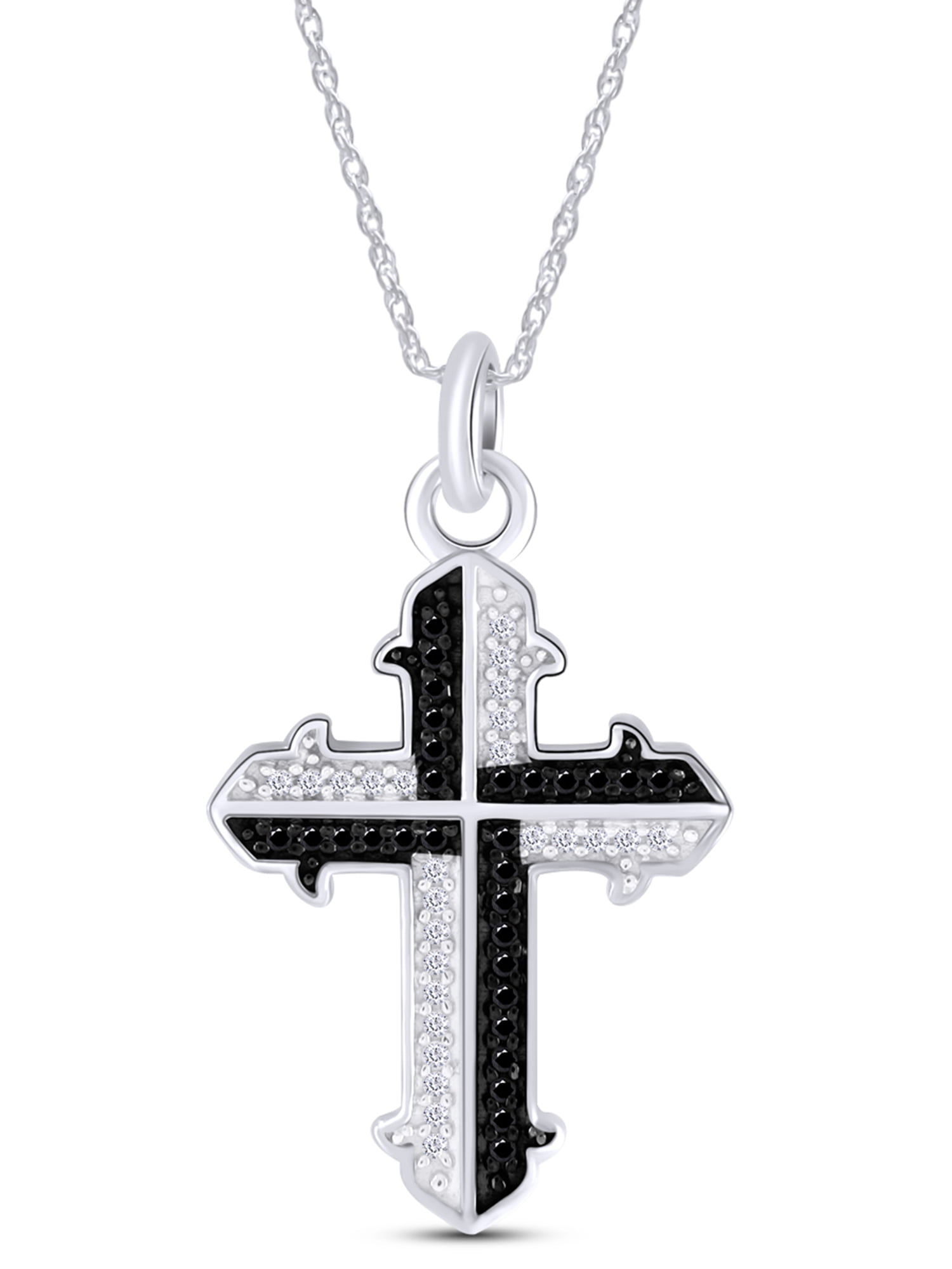 AFFY 0.38 CT Round Cut White Cubic Zirconia Cross Pendant Necklace in14k Gold Over Sterling Silver