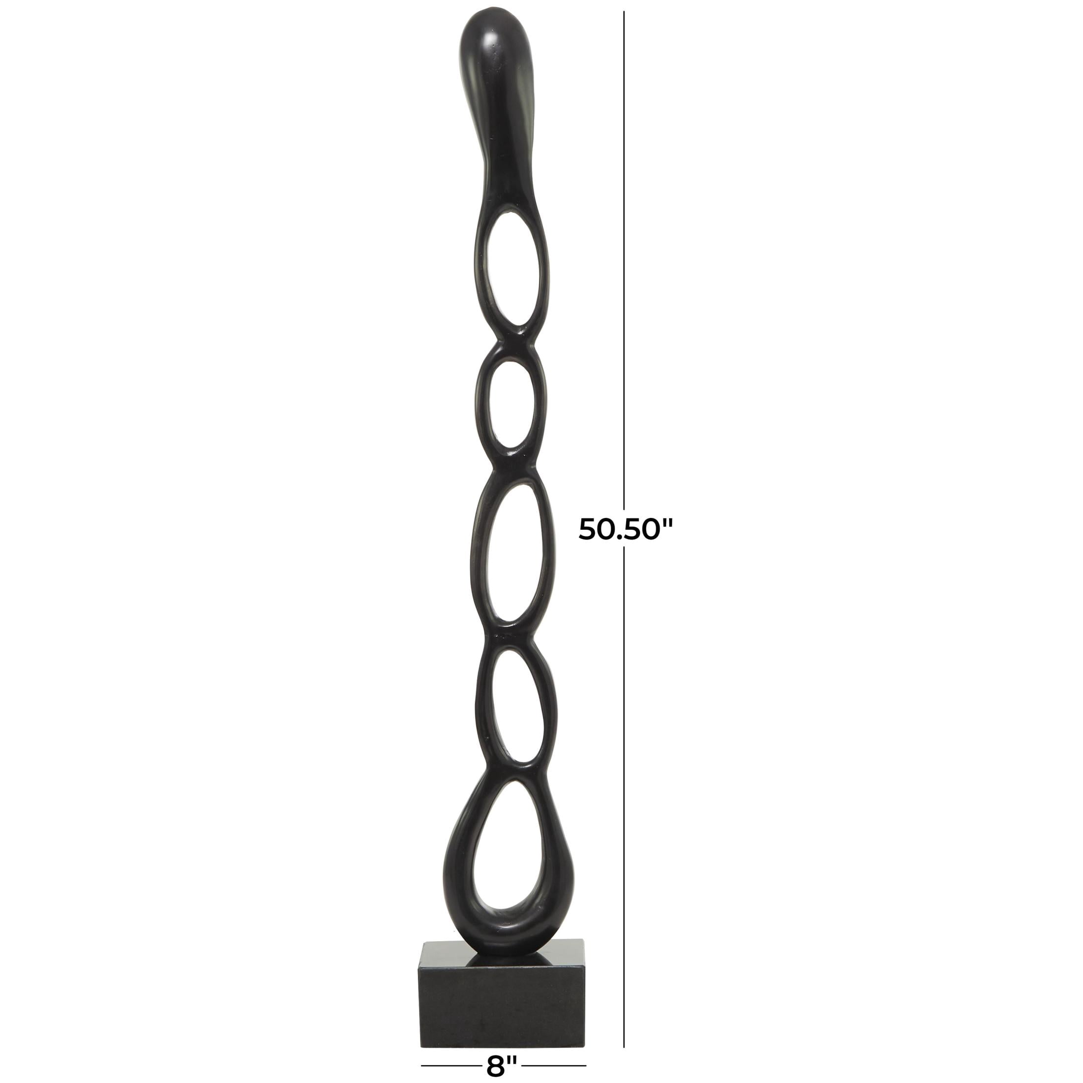 8" x 51" Black Aluminum Metal Tall Linked Floor Abstract Sculpture with Black Base, by DecMode