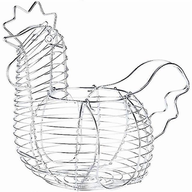 Metal Wire Egg Baskets for Eggs, Chicken Shaped Egg Holder, Rustic Round Baskets Gathering Egg with