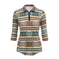 thumbnail image 2 of Uorisanigo Aztec Tribal Women's 3/4 Sleeve Golf Top Size M Comfortable Fashionable Quick Dry Athletic Polo Shirts with Zip Up Collar Versatile Tennis Tops Breathable for Women, 2 of 7