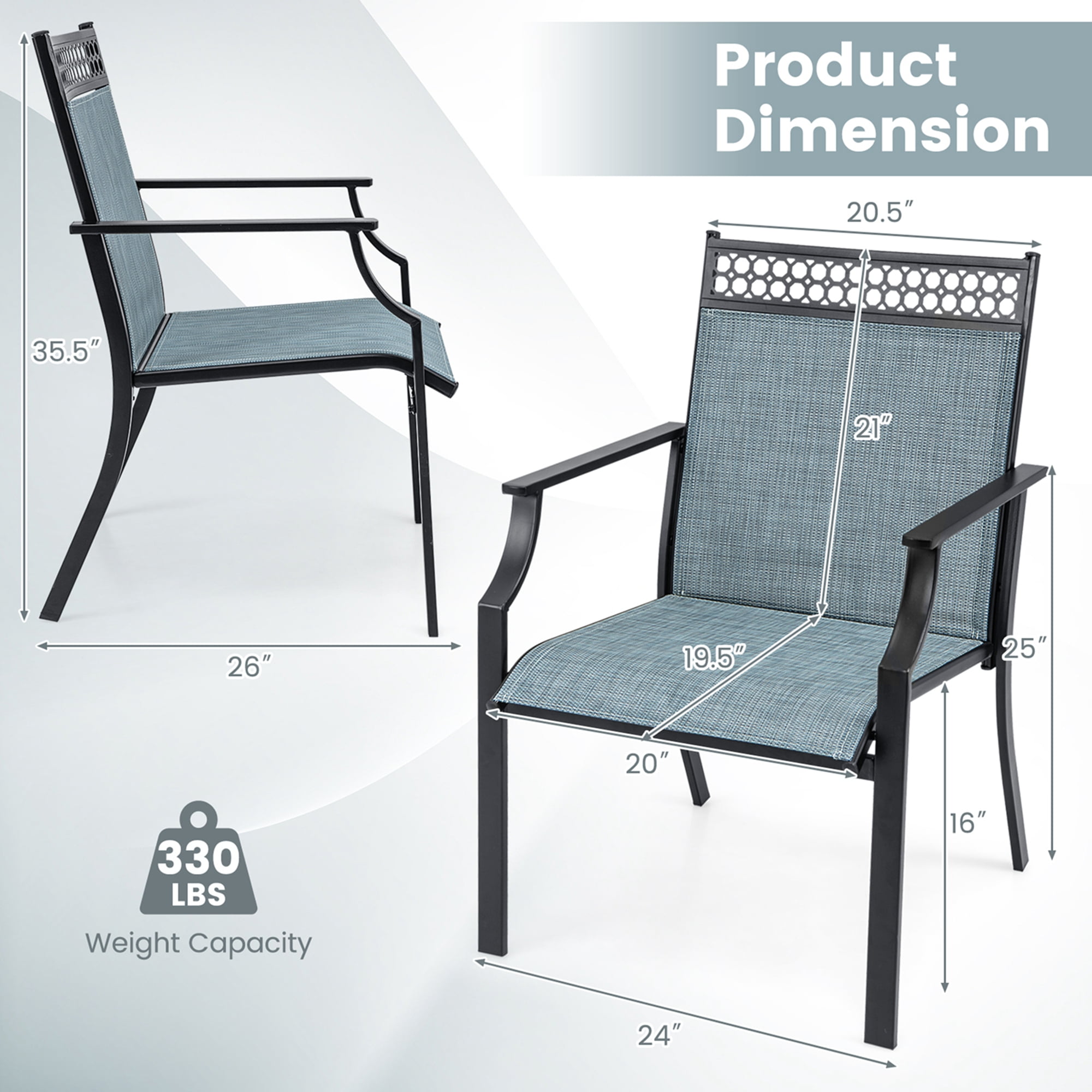 Costway Patio Chairs Set of 2 with All Weather Breathable Fabric High Backrest Blue