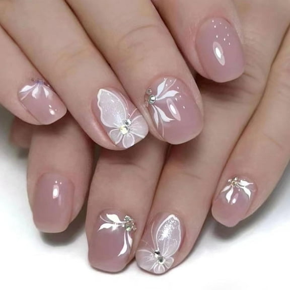 Press on Nails Short Square Fake Nails Press ons With Pink White Gradient Designs Simple Glue on Nails Full Cover False Nails Rtificial Acrylic Stick on Nails for Women 24 Pcs Pink White Gradient