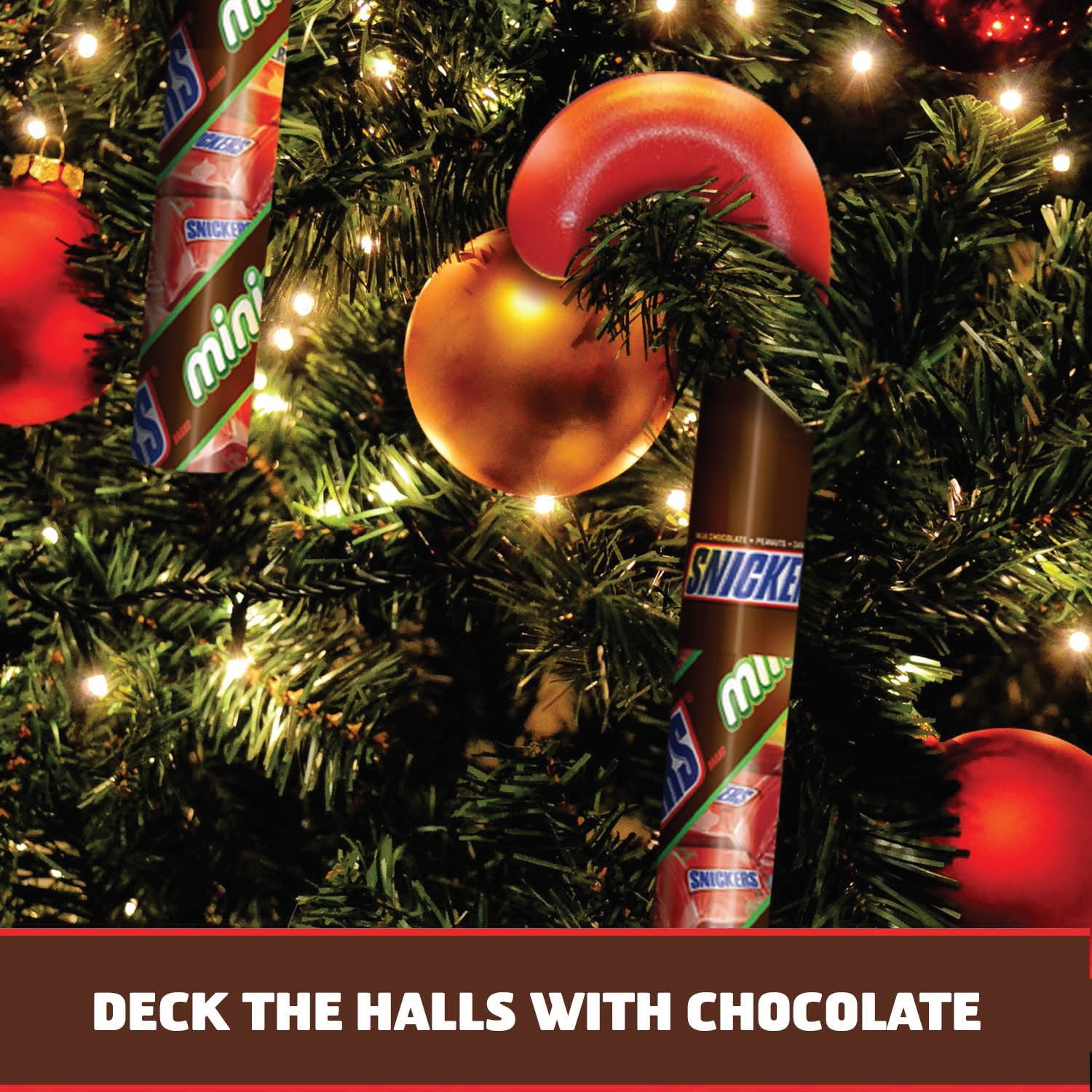 Snickers Holiday Minis Size Chocolate Christmas Candy Cane Tube 3 17 Oz Walmart