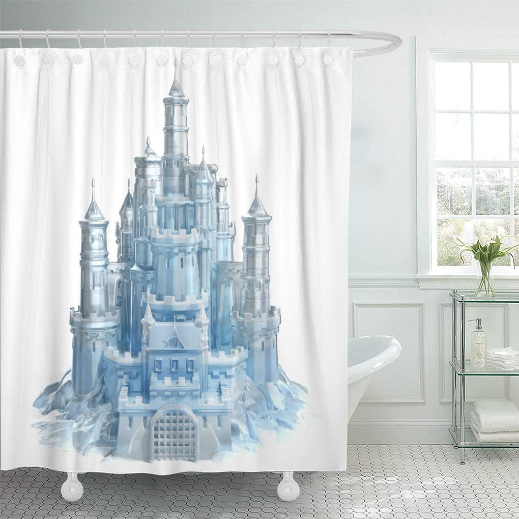 Cynlon Blue Cinderella Ice Castle 3d, Disney Castle Shower Curtain