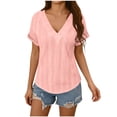 thumbnail image 5 of Avtoify Women's Solid Color Style Knit Fashion V-Neck T-Shirt Short Sleeve Top, 5 of 7