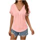 thumbnail image 3 of Mujeres Manga Larga Tops Moda Color Sólido Blusa de Lino con Botones Decorativos Y Rayas Cuello Redondo, Casual 3/4 Manga Tee para la Primavera Trajes Diarios, 3 of 6