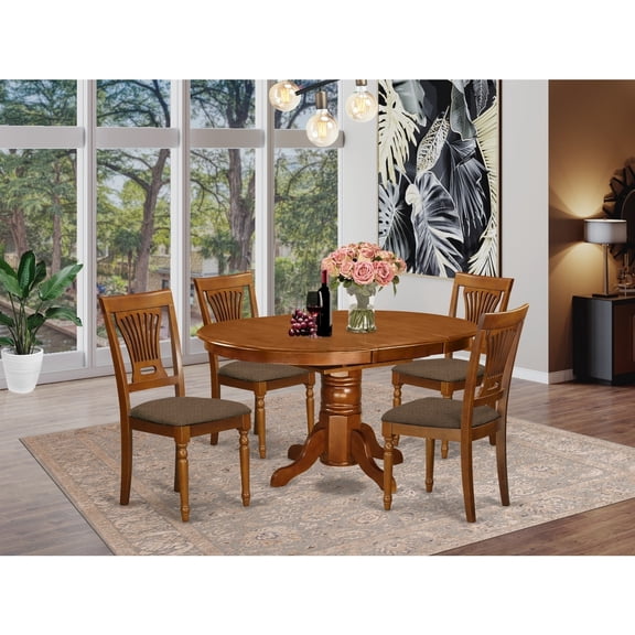 Dining Table Set 5 Piece - Saddle Brown Kitchen Table & Chairs - Rubberwood Dinette Set - Extendable Table 42-60"
