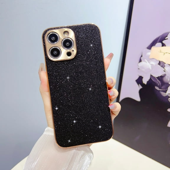 Nalacover Plating Case for iPhone 12 Pro, Sparkle Shining Glitter Slim Lightweight Cover with Electroplated Lens Frame Rugged Case for iPhone 14 Pro Max Women Girls,Black