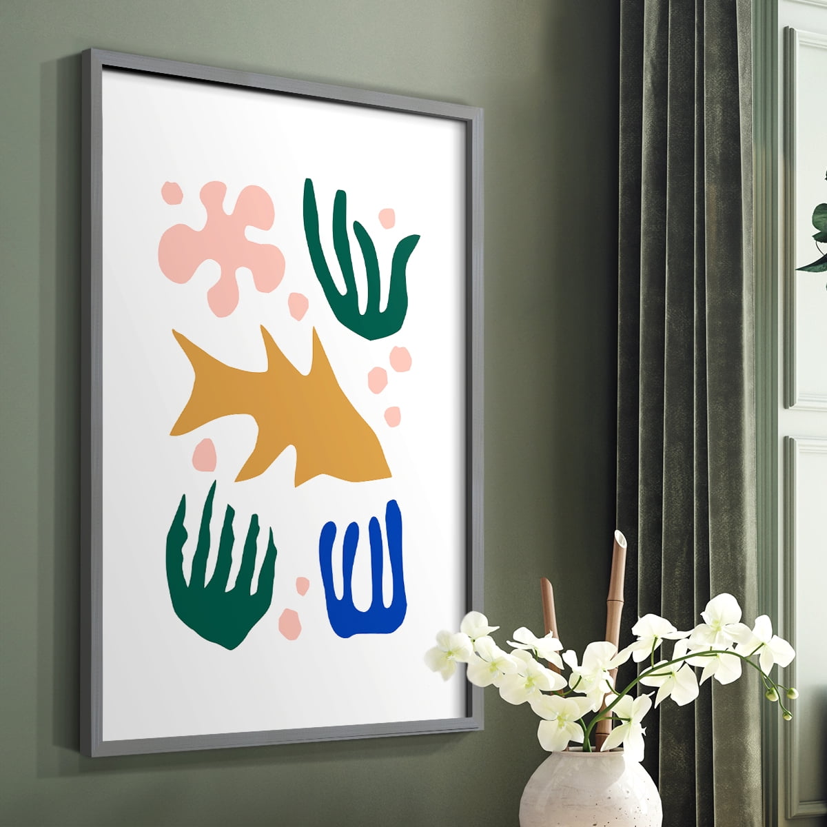 Matisse CDLXVI in Gray Solid Wood Framed Print No Nail Hanging