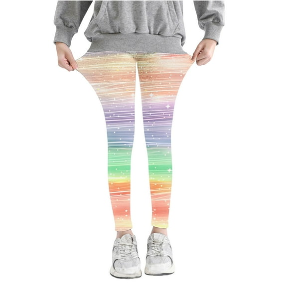 JSGEK Rainbow Striped Leggings Girls' High Waist Yoga Pants Stretchy Workout Leggings Comfy Fitness Tights Activewear Gym Running Sports Multicolor 4 Years