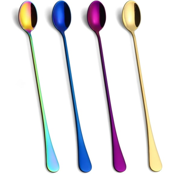 9.5-Inch Long Handle Ice Tea Spoons, Ice Cream Spoons, Iced Teaspoons Long Coffee Spoons, Stainless Steel Stirring Spoons, Set of 4