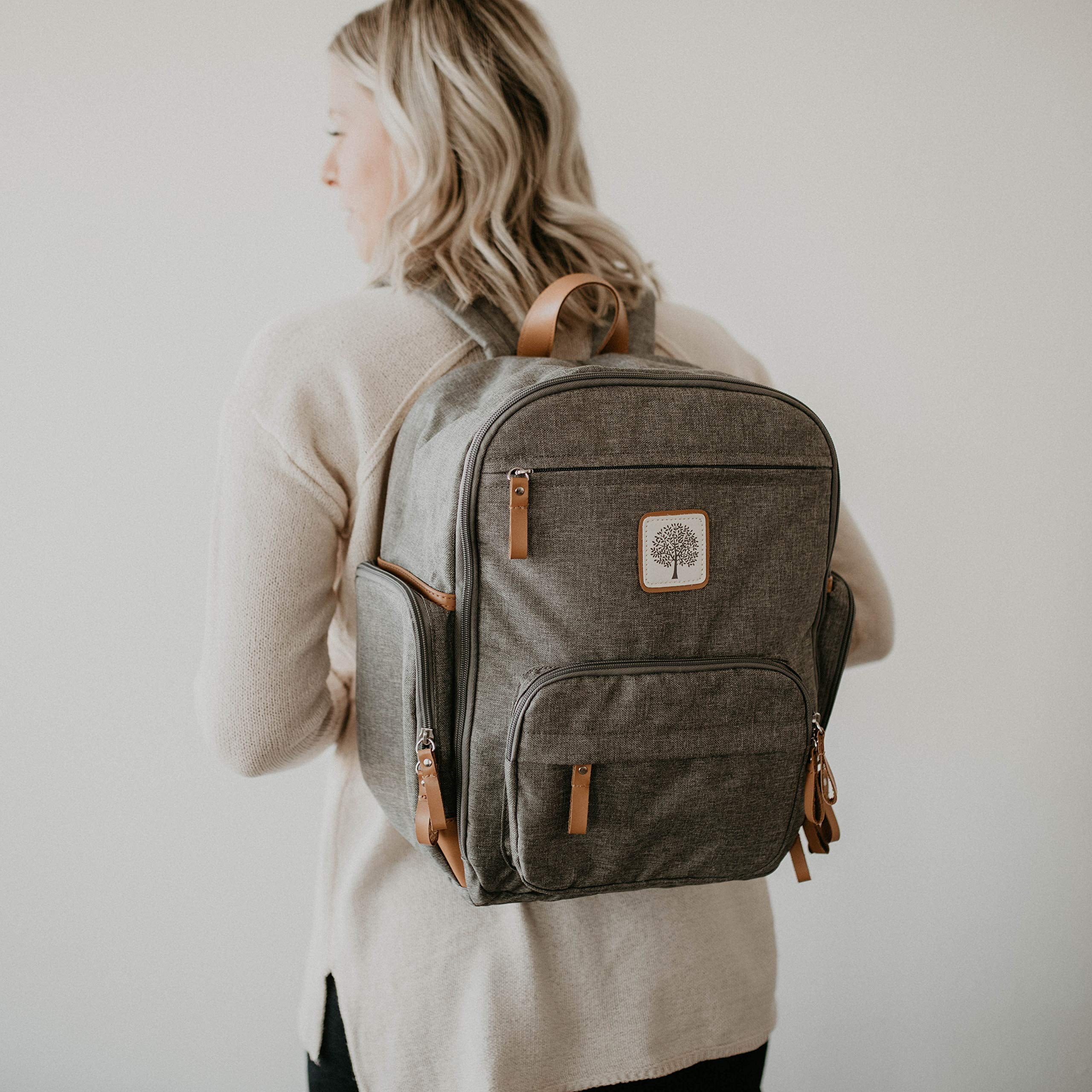 Parker Baby Co. Birch Bag Mini Diaper Backpack, Lightweight Baby Bag with Insulated Bottle Pockets, Compact & Organized - Gray