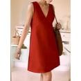 thumbnail image 4 of Women'S Summer Sleeveless Mini Dress Cotton Linen V Neck Cinched A Line Slim Tank Short Dress Red L, 4 of 8