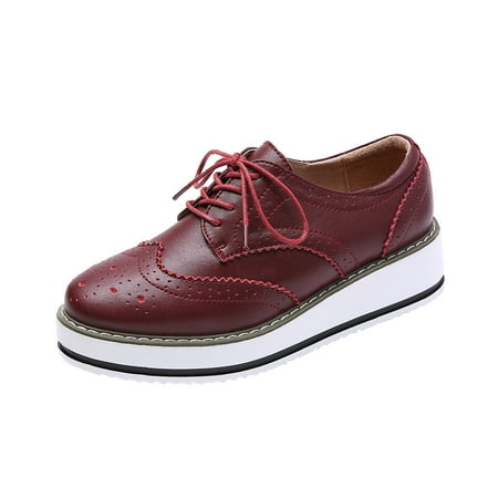 Sexlip Women s Plus Size Sneakers Platform Oxfords Lace Up Brogue Shoes Leather Comfortable Breathable Wedge Heel Oxford Shoes Wine 42