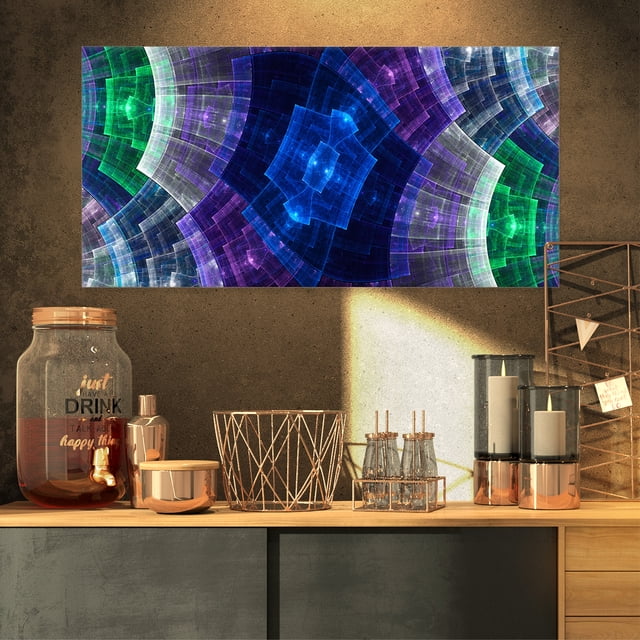 Blue and Green Fractal Flower Grid - Abstract Art on Canvas