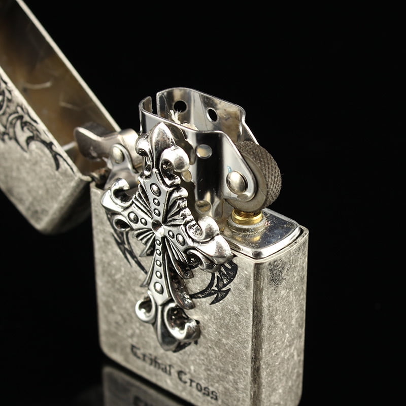 Kerosene lighter, Top Metal Pocket Lighter Daily Use, Sold Without Fuel.,SKU01247-Z9838B天使十字黑冰