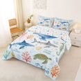 thumbnail image 3 of Manfei Ocean Whale Shark Queen Comforter Set, Sea Animal Quote Comforter Sets Queen, White Blue, Stars Reversible, 3 Pieces, 1 Comforter and 2 Pillowcases, 3 of 7
