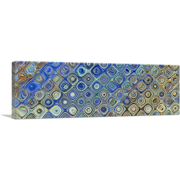 ARTCANVAS Blue Brown Tan Shapes Modern Panoramic Canvas Art Print - Size: 36" x 12" (0.75" Deep)