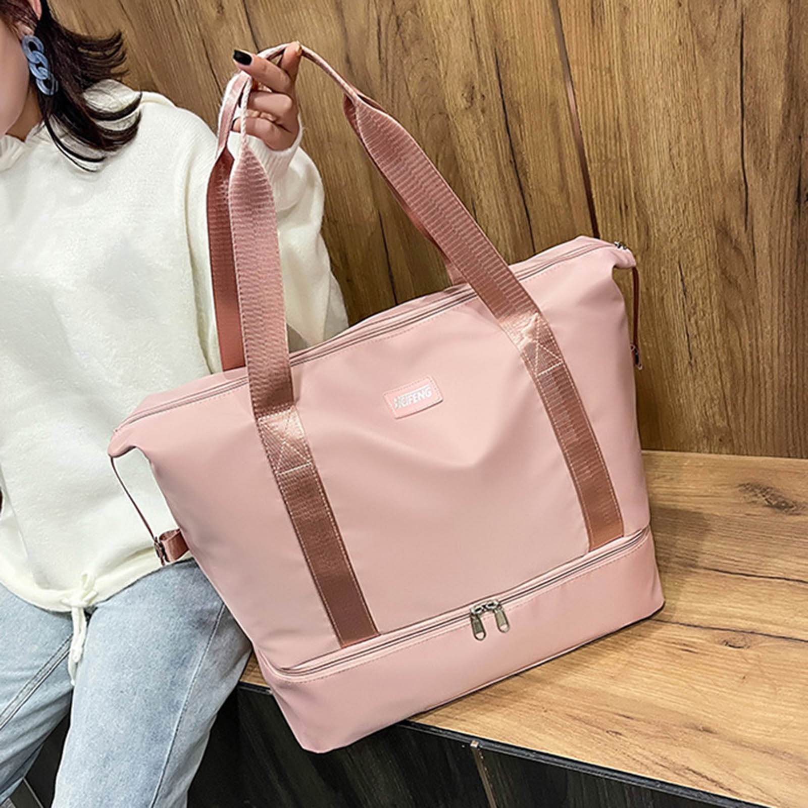 Cadorn Nylon Travel Tote Bag Women's Lightweight Gym Handbag with Large Capacity, Maternity Organizer Fits on Luggage for Travel, Gym, and Daily Use