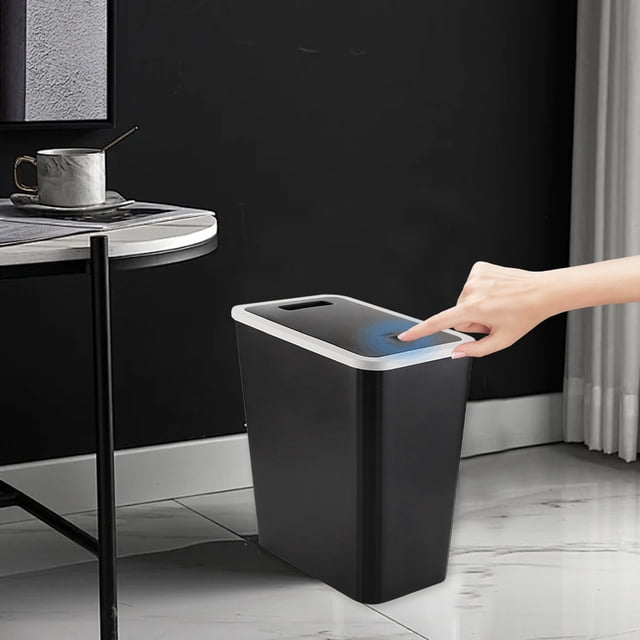 Almacenamiento y organización de oficina, bote de basura para baño con tapa, bote de basura con tapa a presión, cesto de basura de plástico con tapa emergente para inodoro, oficina, dormitorio, sala d