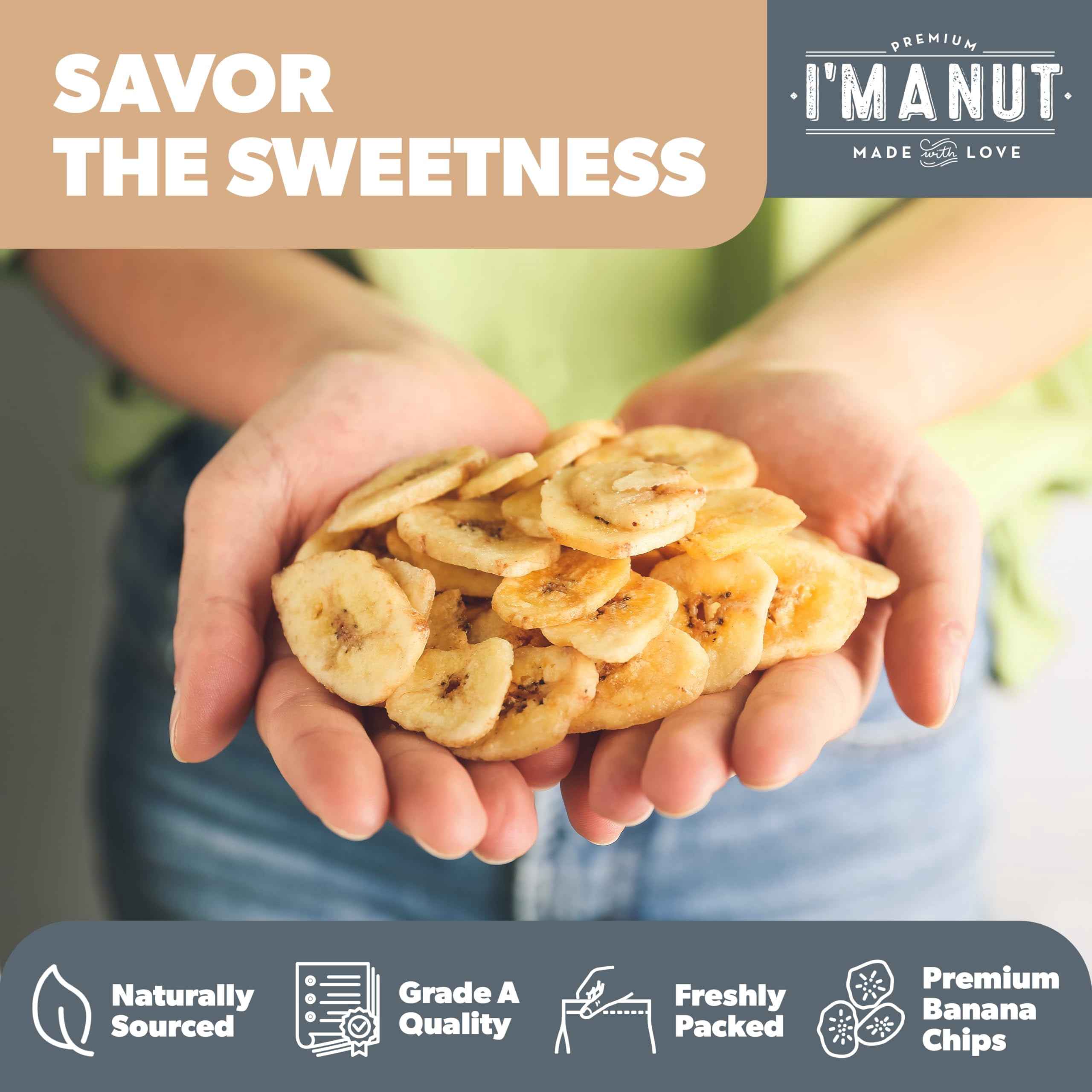Premium Dried Banana Chips 64oz, Non-GMO, Batch Tested, Gluten & Peanut Free Ethically Sourced Dried Fruit, Kosher