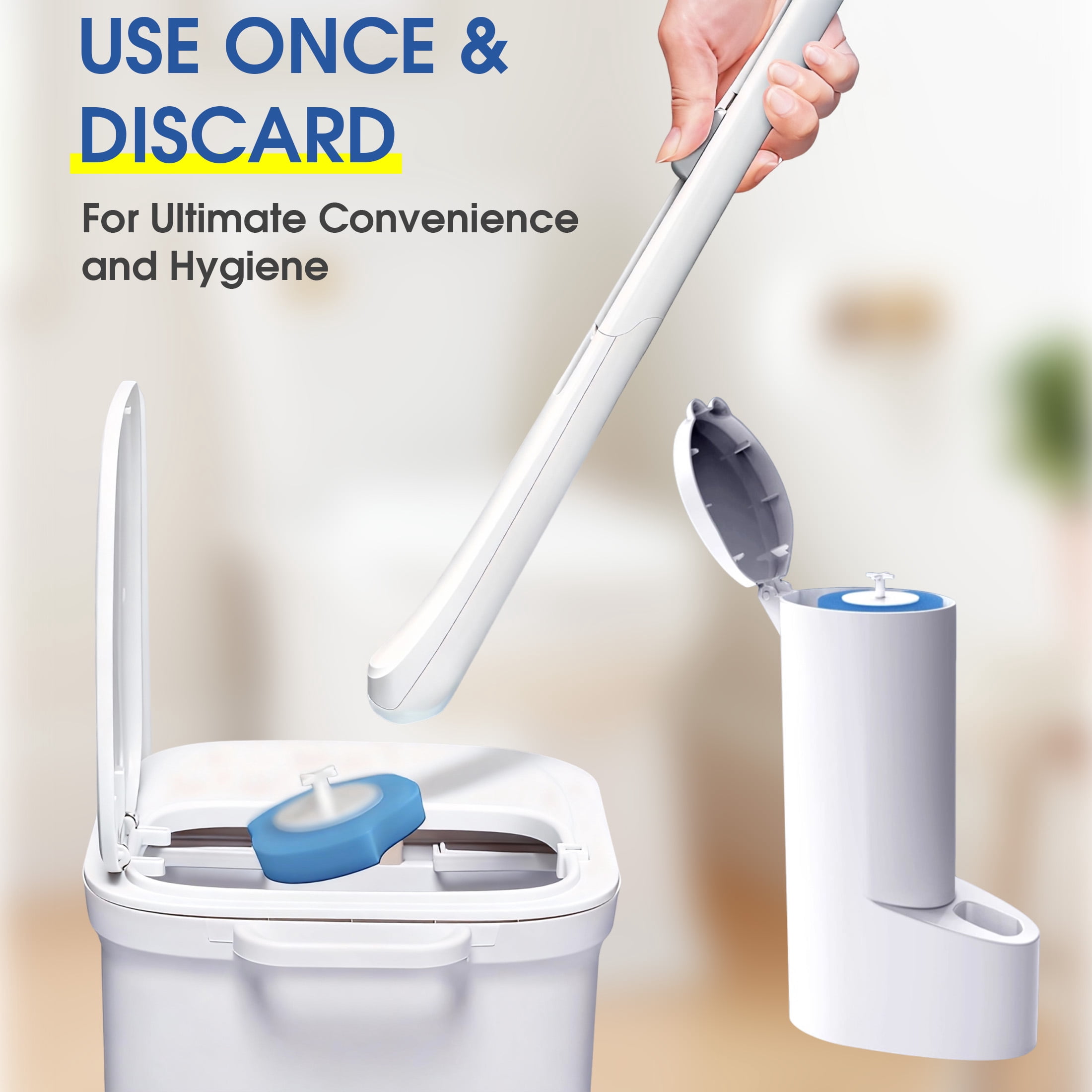 GARITIN Toilet Wand with 16 Refills for Toilet Cleaning, Disposable Toilet Brush Set with Holder for Toilet, Bathtub, Sink