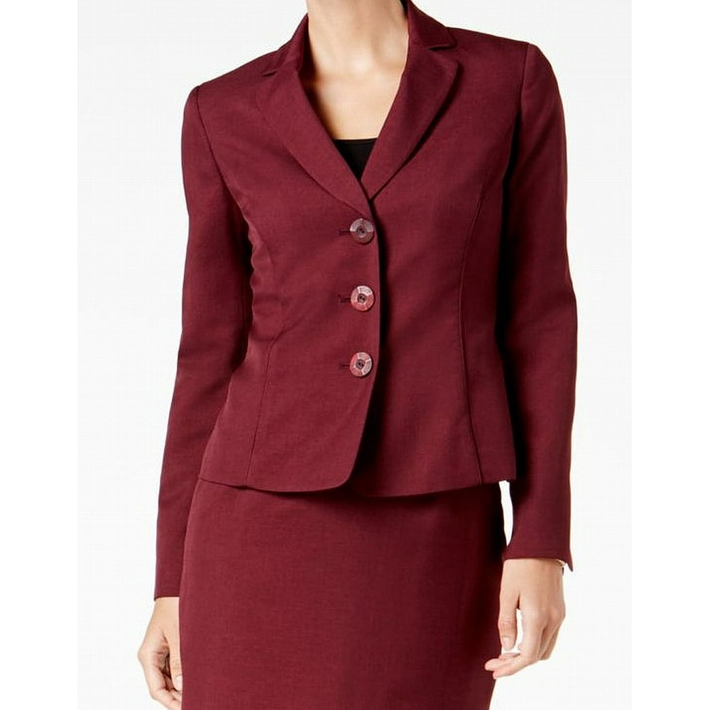 Le Suit Le Suit Wine Womens Melange Twill Three Button Blazer