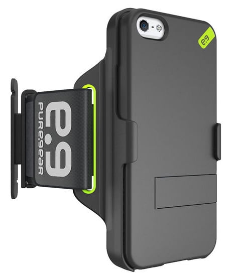 PUREGEAR HIP SPORTS BLACK/LIME ARMBAND + CASE COVER STAND FOR APPLE iPHONE 5 5s SE 2016 (Large, 9.5-15' Arm) (Adjustable, Card Slot, Key Holder, Cord Winder)