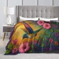 thumbnail image 4 of Hummingbird Floral Blanket Gifts for Women Kids Girls Mom Wife Birthday Mother's Day Presents Home Bedroom Pink Flowers Bird Decor Soft Cozy Lightweight Plush Throw Blanket 50x40, 4 of 6