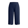 thumbnail image 5 of Women's Plus Size Drawstring Capris with Pockets Loose Fit Casual Solid Color Cropped Pants,Navy_S, 5 of 10